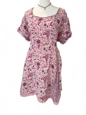 Pink Floral Paisley Short-Sleeve Mini Dress